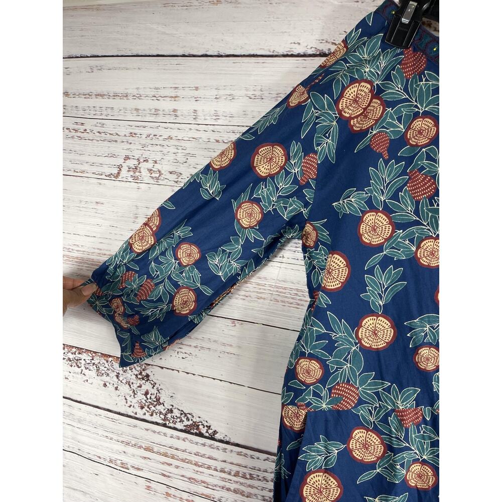 Meyer's Jumpsuit Womens Medium Blue Citrus Floral Print Long Sleeve Pockets Boho - Picture 5 of 12